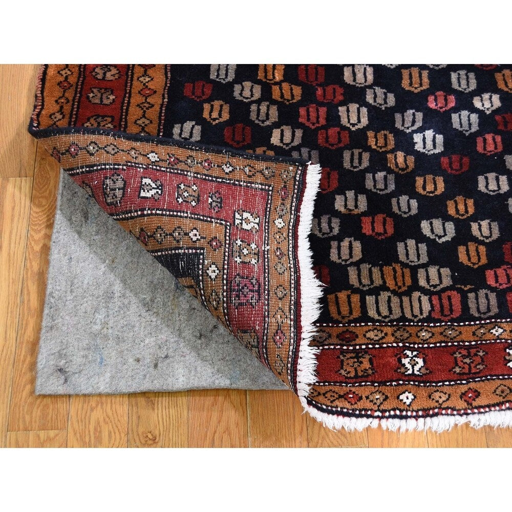 Shahbanu Rugs Vintage North West Persian With Repetitive Design Wide Runner Rug (3'10" x 9'6") - 3'10" x 9'6"