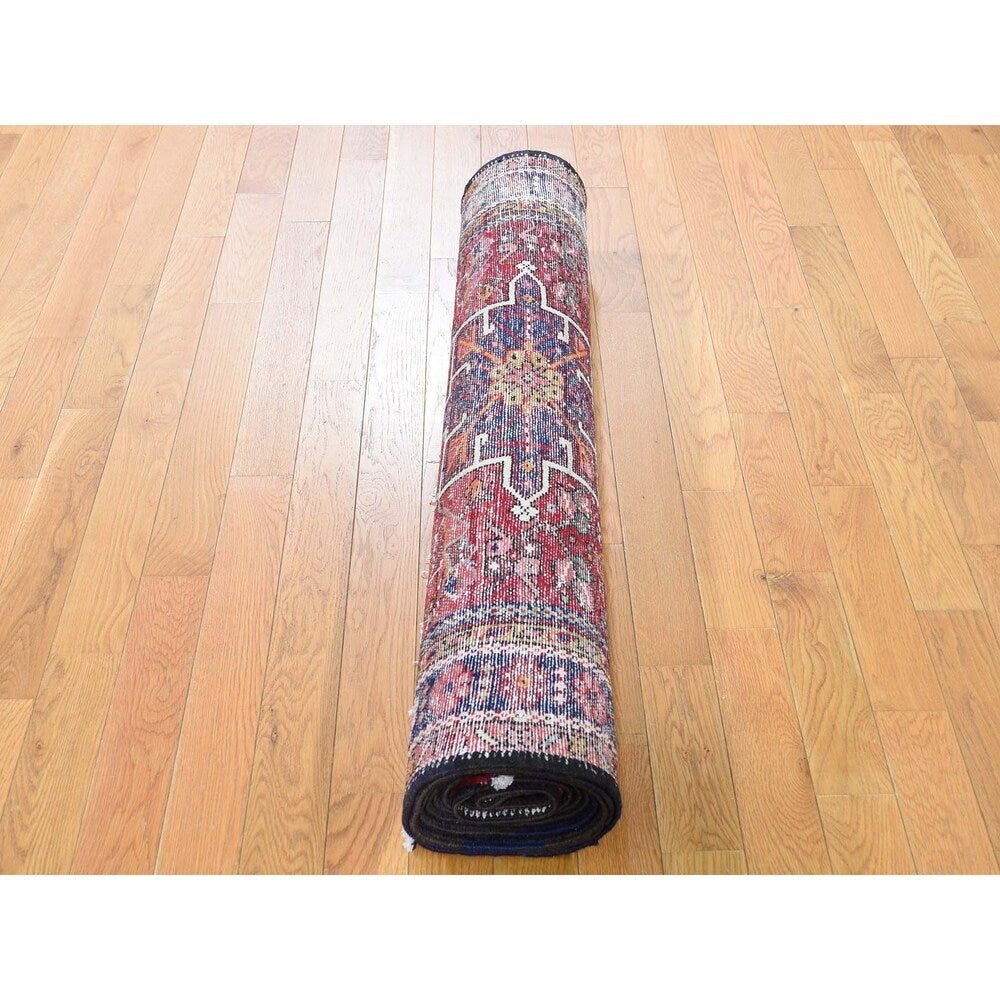 Shahbanu Rugs Vintage Persian Karajeh Pure Wool Hand-Knotted Wide Runner Rug (4'0" x 11'0") - 4'0" x 11'0"