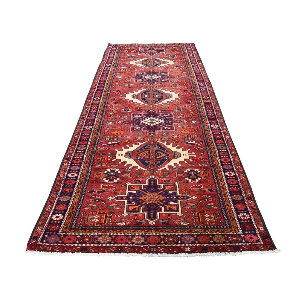 Shahbanu Rugs Vintage Persian Karajeh Pure Wool Hand-Knotted Wide Runner Rug (4'0" x 11'0") - 4'0" x 11'0"