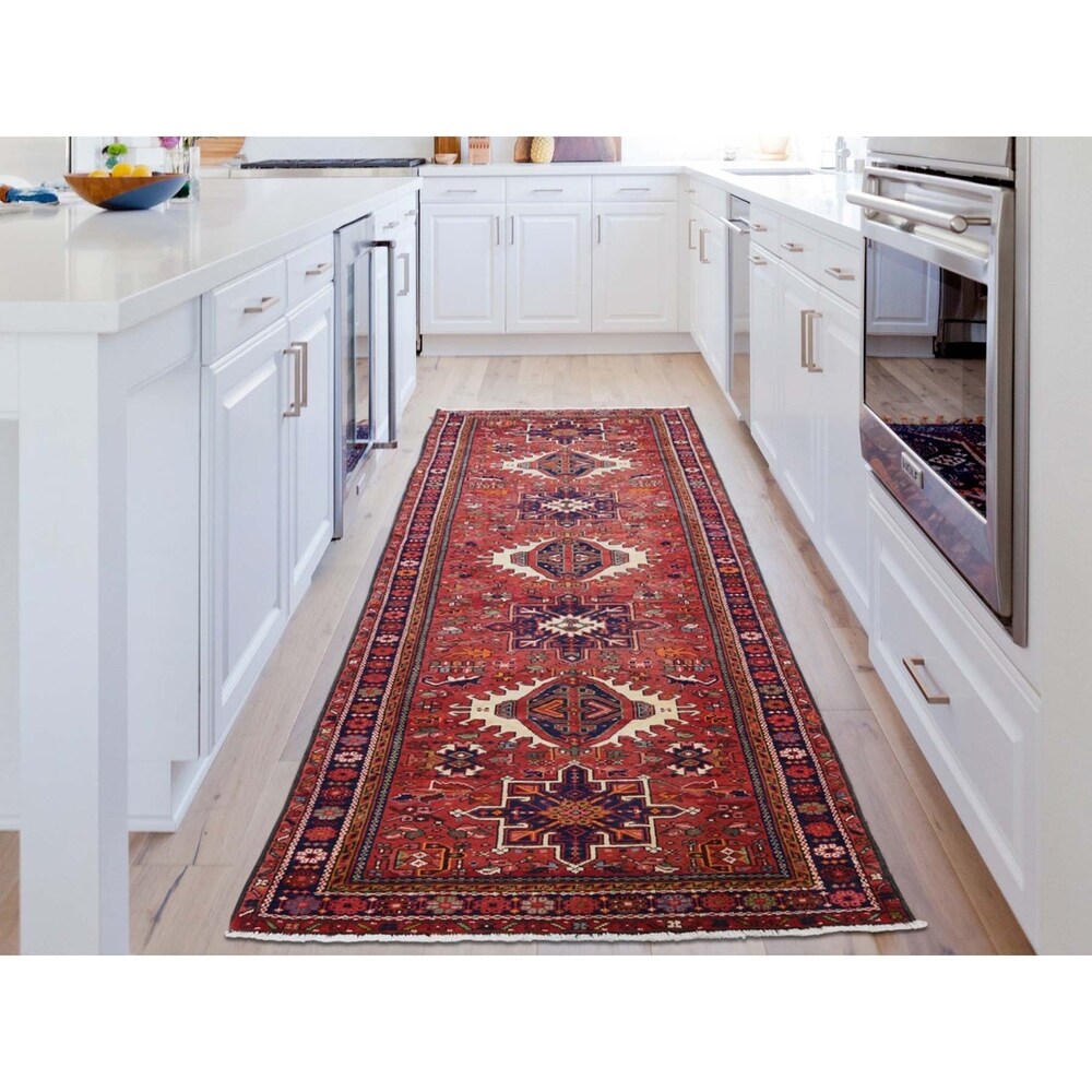 Shahbanu Rugs Vintage Persian Karajeh Pure Wool Hand-Knotted Wide Runner Rug (4'0" x 11'0") - 4'0" x 11'0"