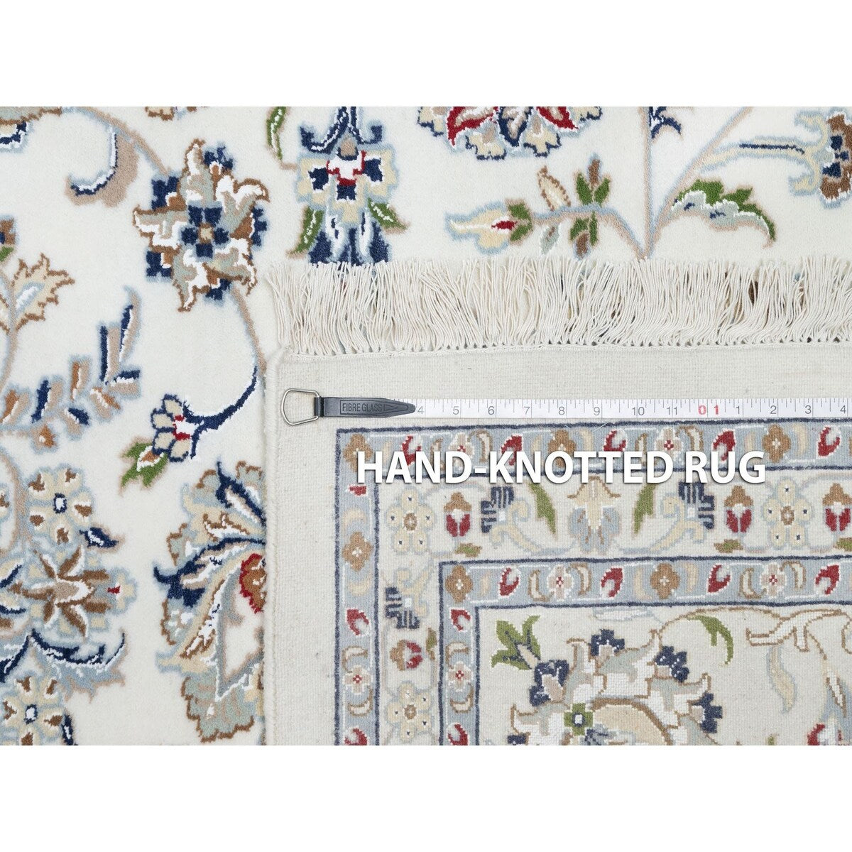 Shahbanu Rugs Vivid White, Wool and Silk, Nain All Over Floral Design, Hand Knotted, 250 KPSI, Oriental Rug (10'x14'2")