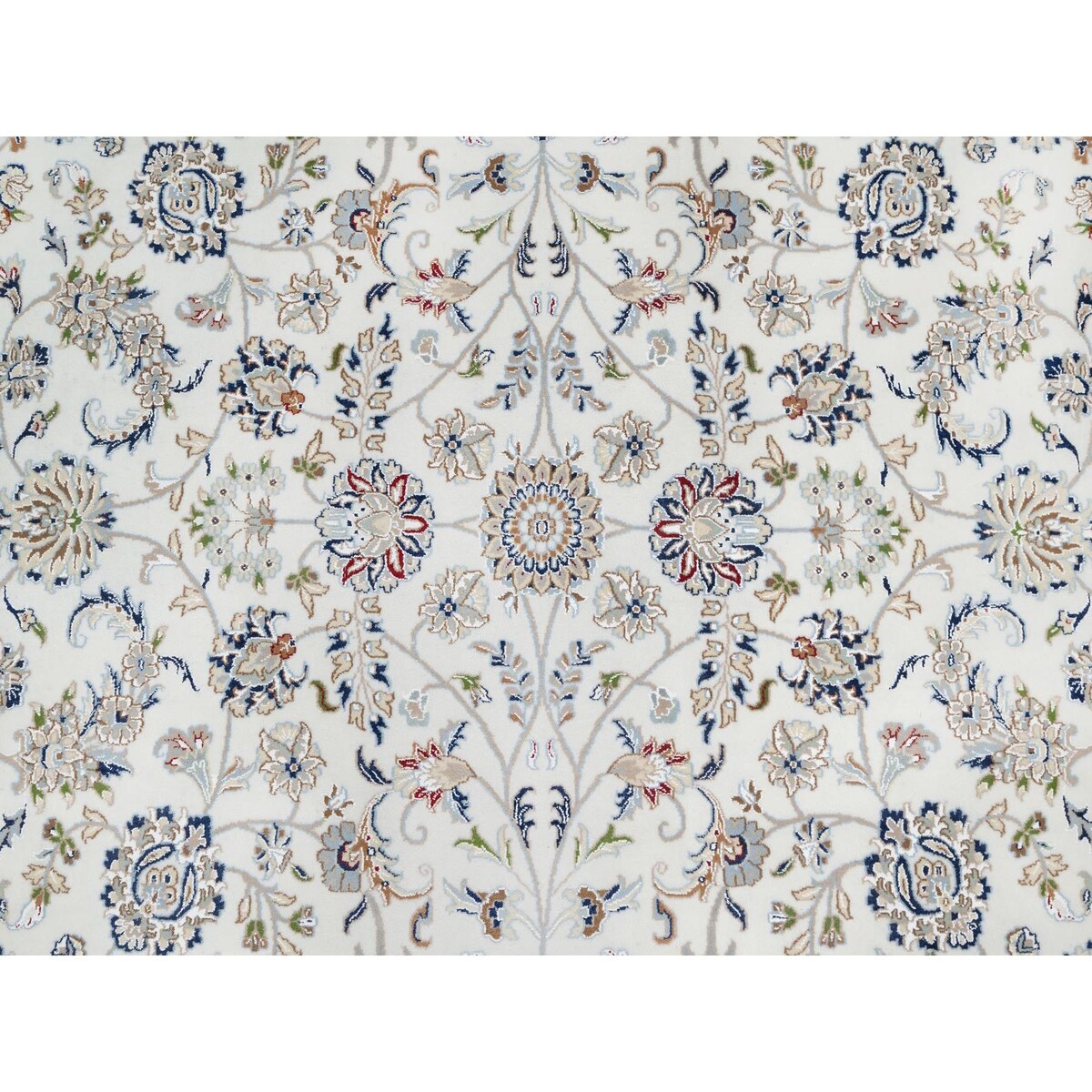 Shahbanu Rugs Vivid White, Wool and Silk, Nain All Over Floral Design, Hand Knotted, 250 KPSI, Oriental Rug (10'x14'2")