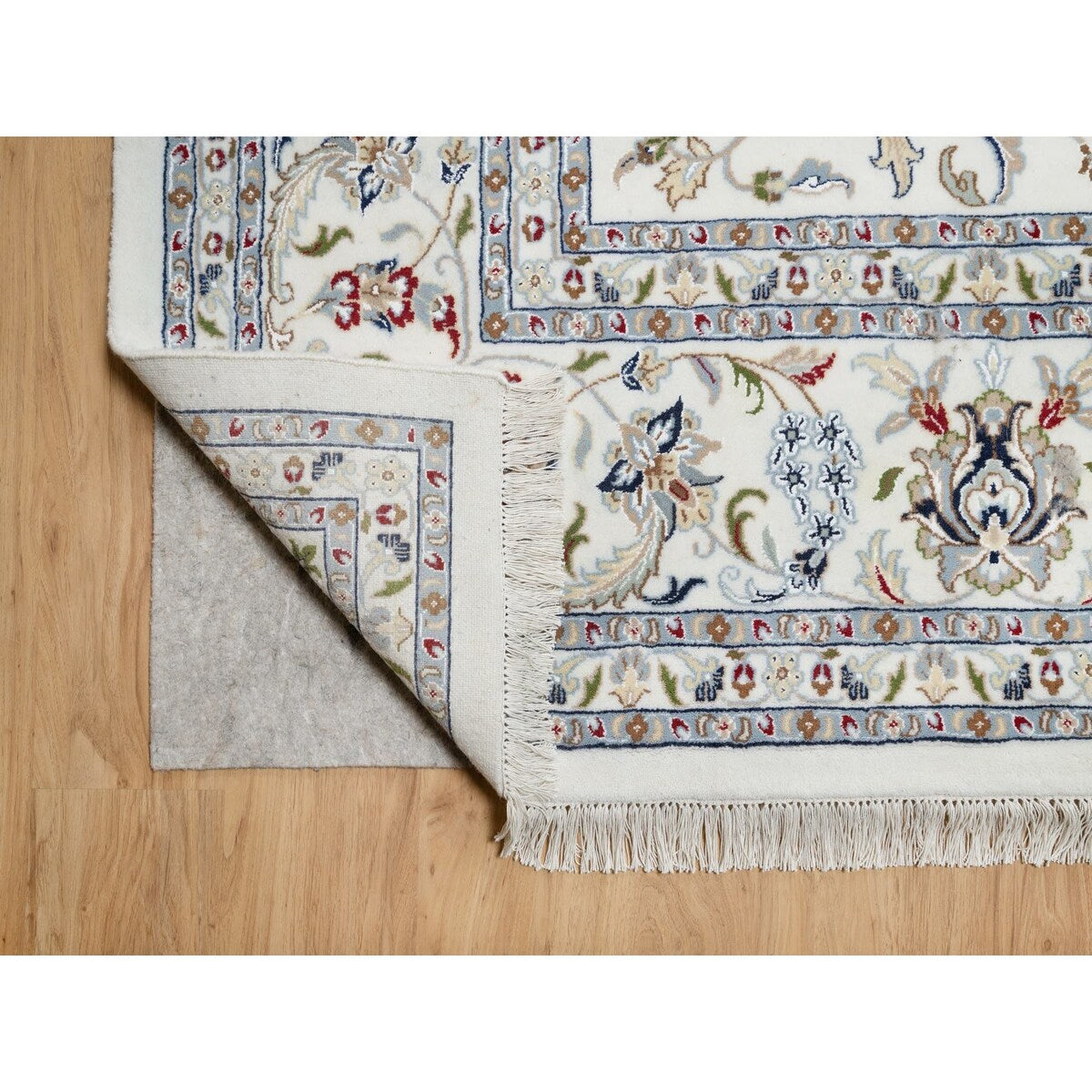 Shahbanu Rugs Vivid White, Wool and Silk, Nain All Over Floral Design, Hand Knotted, 250 KPSI, Oriental Rug (10'x14'2")
