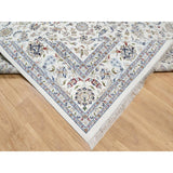 Shahbanu Rugs Vivid White, Wool and Silk, Nain All Over Floral Design, Hand Knotted, 250 KPSI, Oriental Rug (10'x14'2")