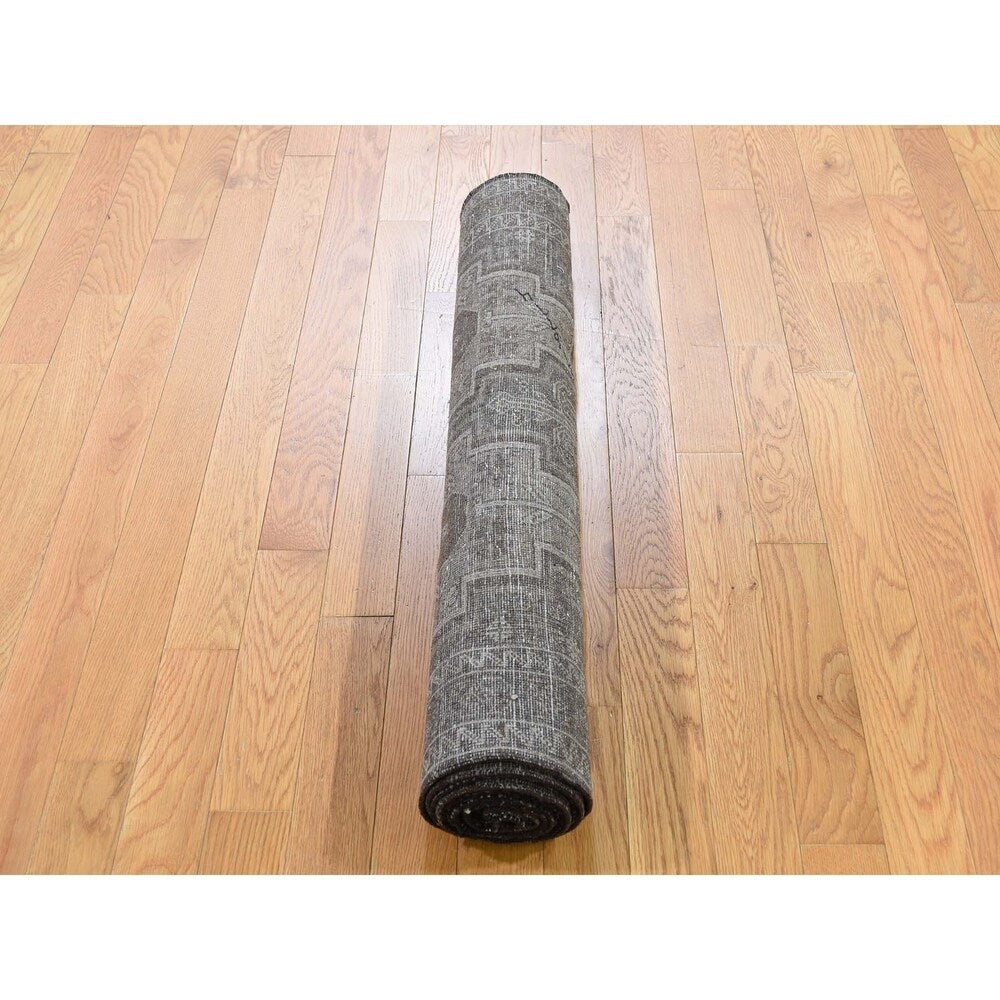 Shahbanu Rugs Washed Out Pure Wool Afghan Baluch Wide Runner Hand-Knotted Rug (3'5" x 9'2") - 3'5" x 9'2"