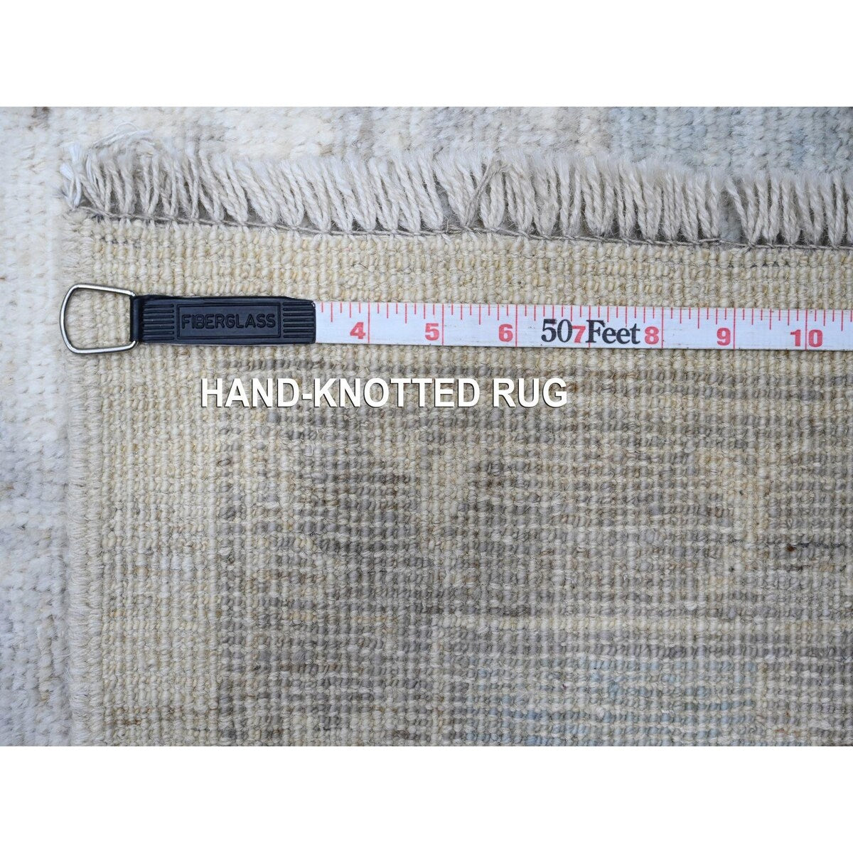 Shahbanu Rugs Whisper White Hand Knotted Wool Weft Village Floral Medallions Faded Afghan Oushak Rug (8'10"x11'10")