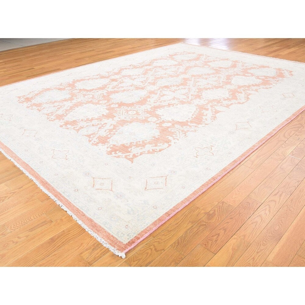 Shahbanu Rugs White Wash Oushak Pure Wool Hand Knotted Oriental Rug - 9'0" x 11'10"