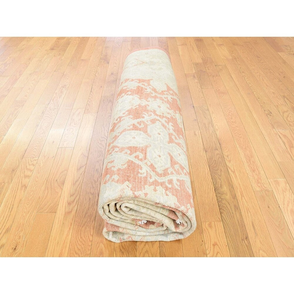 Shahbanu Rugs White Wash Oushak Pure Wool Hand Knotted Oriental Rug - 9'0" x 11'10"
