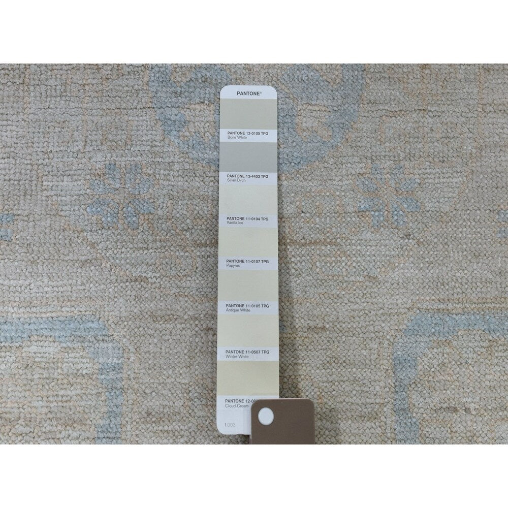 Shahbanu Rugs White Wash Peshawar Pure Wool Hand-Knotted Oriental Runner Rug (2'7" x 13'7") - 2'7" x 13'7"