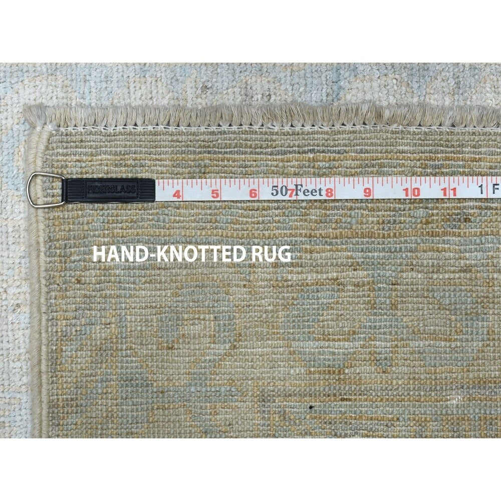 Shahbanu Rugs White Wash Peshawar Pure Wool Hand-Knotted Oriental Runner Rug (2'7" x 13'7") - 2'7" x 13'7"