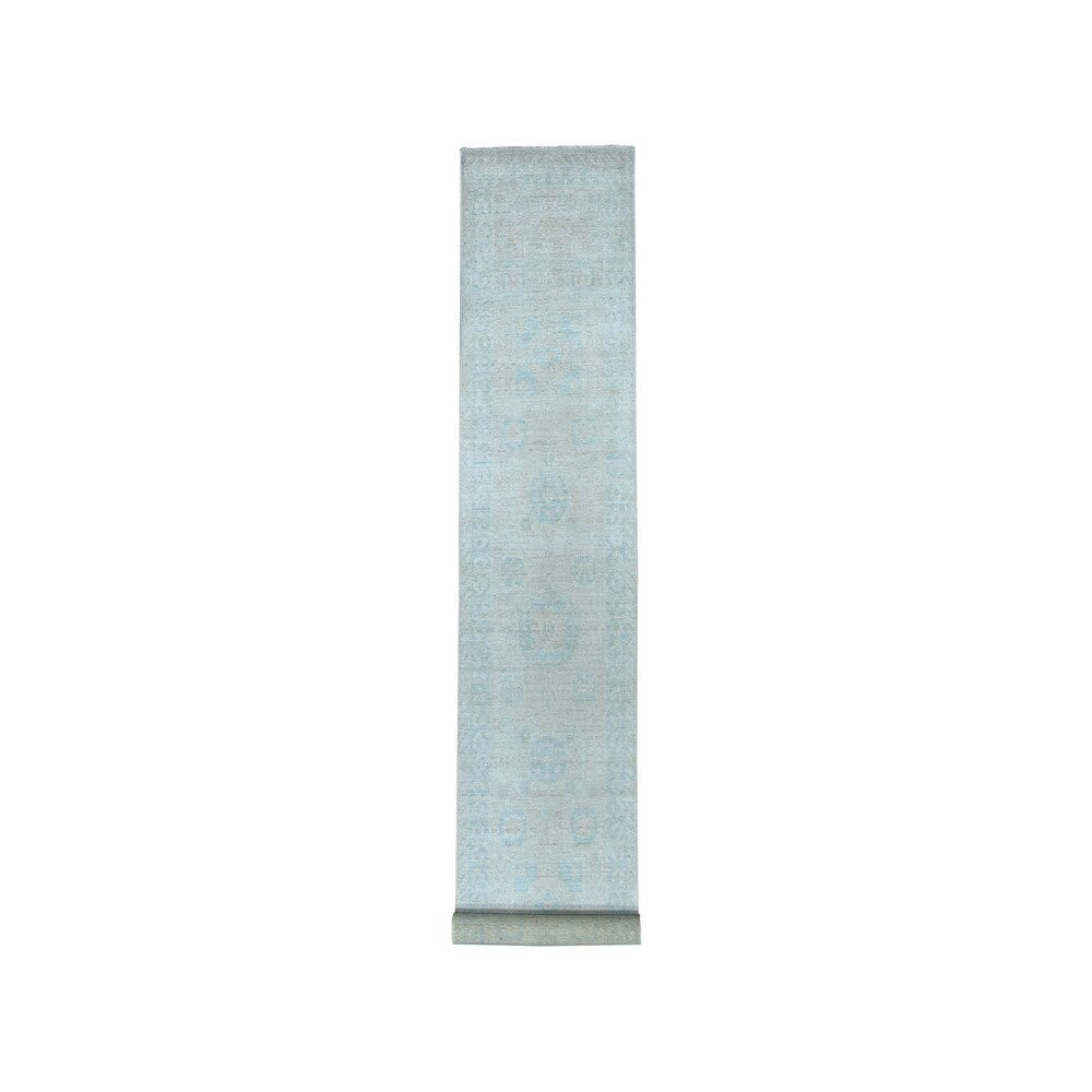Shahbanu Rugs White Wash Peshawar Pure Wool Hand-Knotted Oriental Runner Rug (2'7" x 13'7") - 2'7" x 13'7"