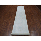 Shahbanu Rugs White Wash Peshawar Pure Wool Hand-Knotted Oriental Runner Rug (2'7" x 13'7") - 2'7" x 13'7"