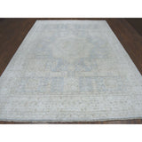 Shahbanu Rugs White Wash Peshawar With Mamluk Design Gray Pure Wool Hand-Knotted Rug (8'10" x 11'9") - 8'10" x 11'9"