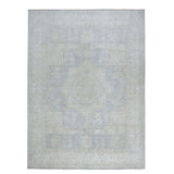 Shahbanu Rugs White Wash Peshawar With Mamluk Design Gray Pure Wool Hand-Knotted Rug (8'10" x 11'9") - 8'10" x 11'9"