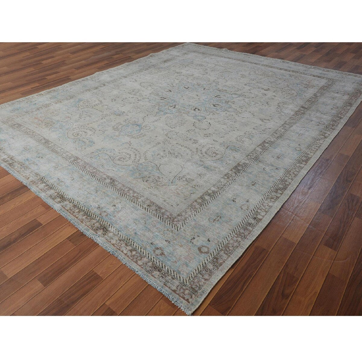 White Wash Vintage Worn Down Persian Tabriz Handmade Rug(9'6"x12'1") - 9'6" x 12'1" - 9'6" x 12'1"