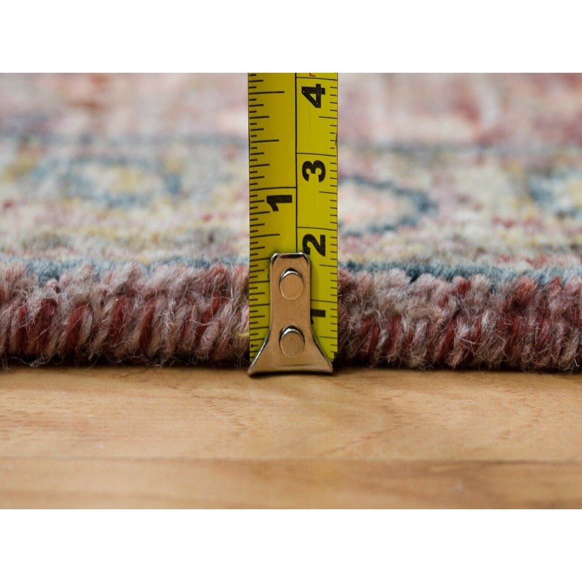 Shahbanu Rugs Wine Red, Wool, Heriz Revival, Hand Knotted, Soft to the Touch Pile, Mat Oriental Rug (1'11" x 3'1")