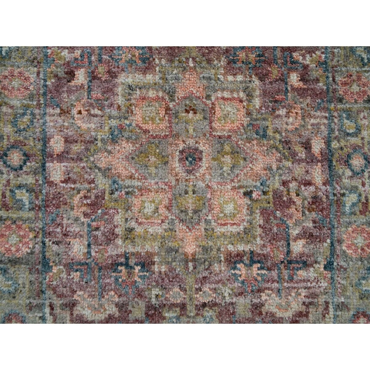 Shahbanu Rugs Wine Red, Wool, Heriz Revival, Hand Knotted, Soft to the Touch Pile, Mat Oriental Rug (1'11" x 3'1")