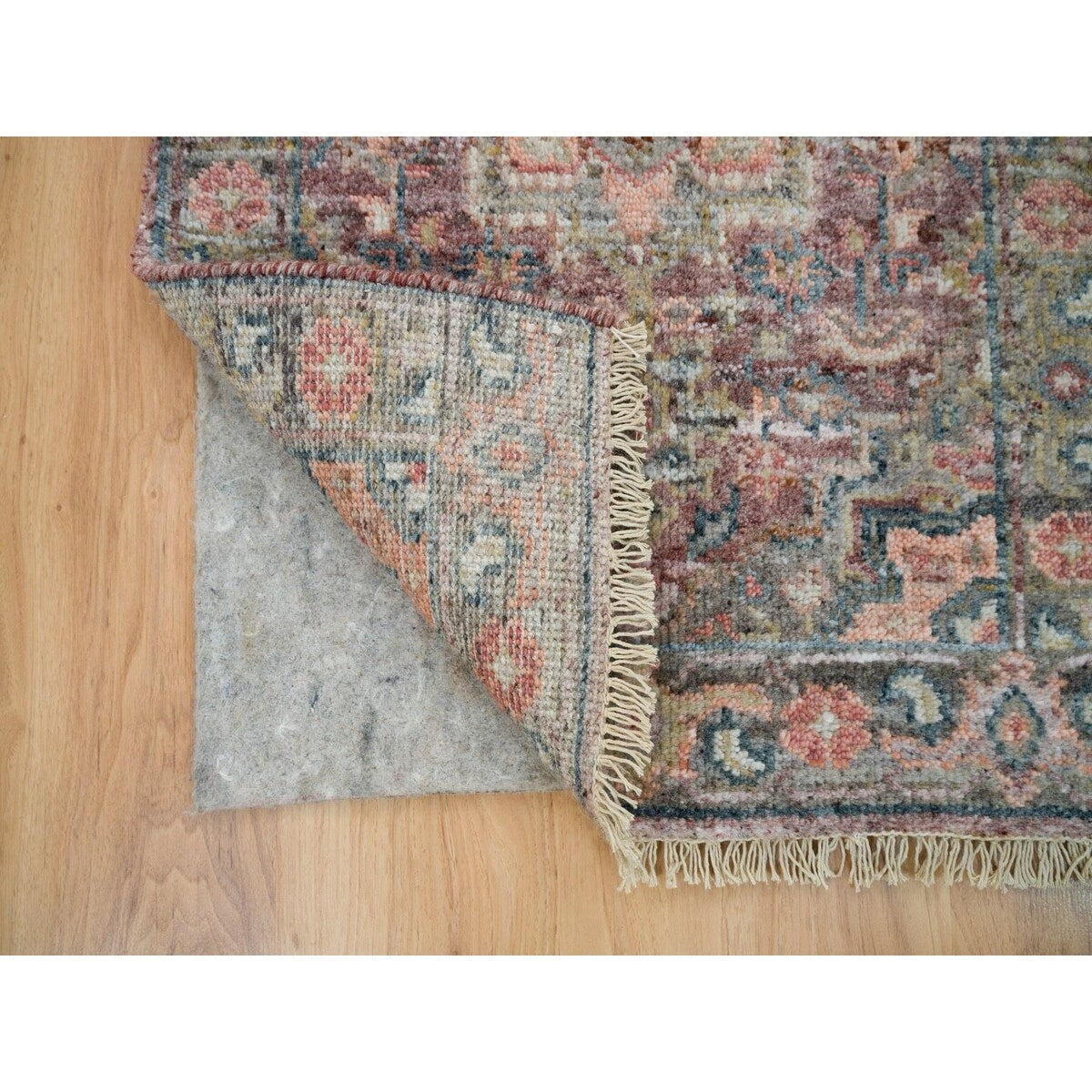Shahbanu Rugs Wine Red, Wool, Heriz Revival, Hand Knotted, Soft to the Touch Pile, Mat Oriental Rug (1'11" x 3'1")