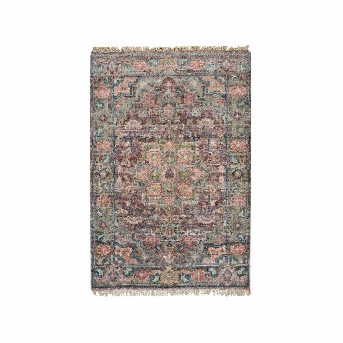 Shahbanu Rugs Wine Red, Wool, Heriz Revival, Hand Knotted, Soft to the Touch Pile, Mat Oriental Rug (1'11" x 3'1")
