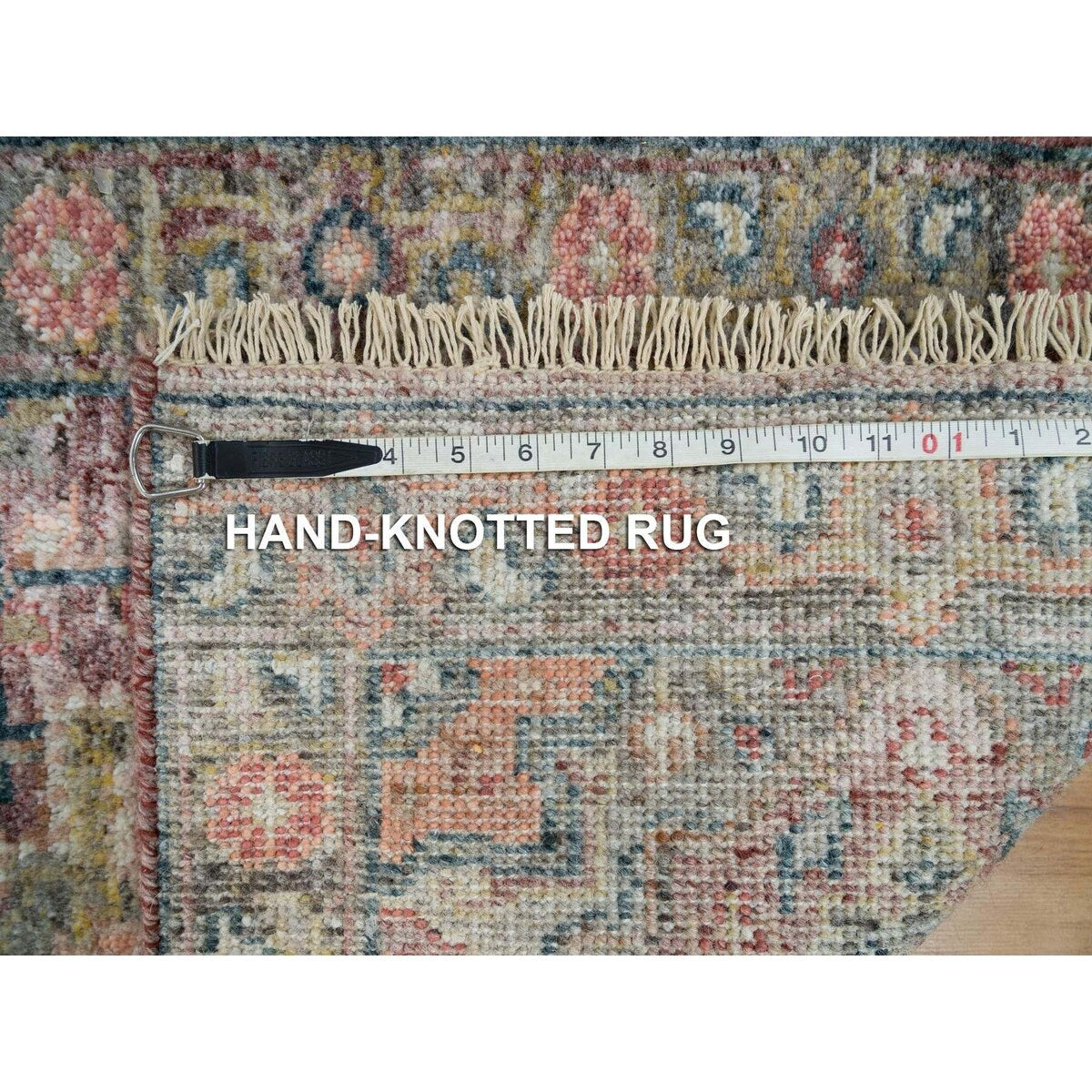 Shahbanu Rugs Wine Red, Wool, Heriz Revival, Hand Knotted, Soft to the Touch Pile, Mat Oriental Rug (1'11" x 3'1")