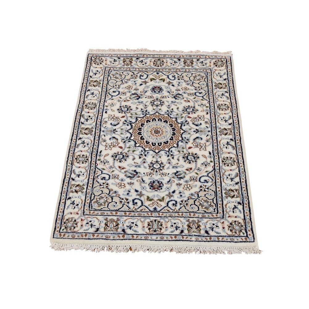 Shahbanu Rugs Wool And Silk 250 KPSI Ivory Nain Hand-Knotted Oriental Rug (2'1" x 3'1") - 2'1" x 3'1"