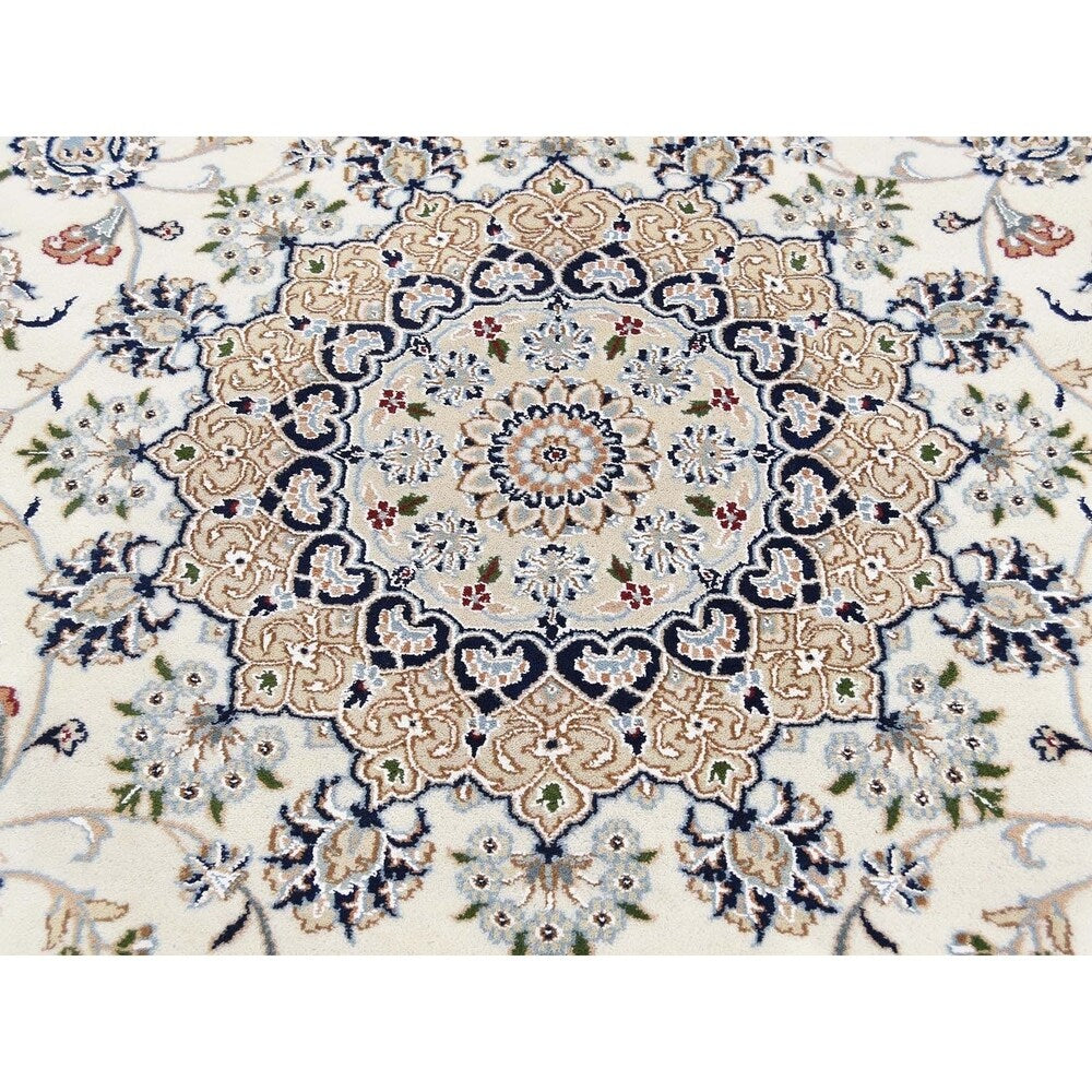 Shahbanu Rugs Wool And Silk 250 KPSI Ivory Nain Hand-Knotted Oriental Rug (7'8" x 10'1") - 7'8" x 10'1"