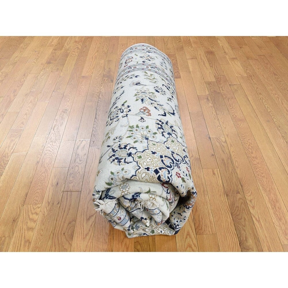 Shahbanu Rugs Wool And Silk 250 KPSI Ivory Nain Hand-Knotted Oriental Rug (7'8" x 10'1") - 7'8" x 10'1"