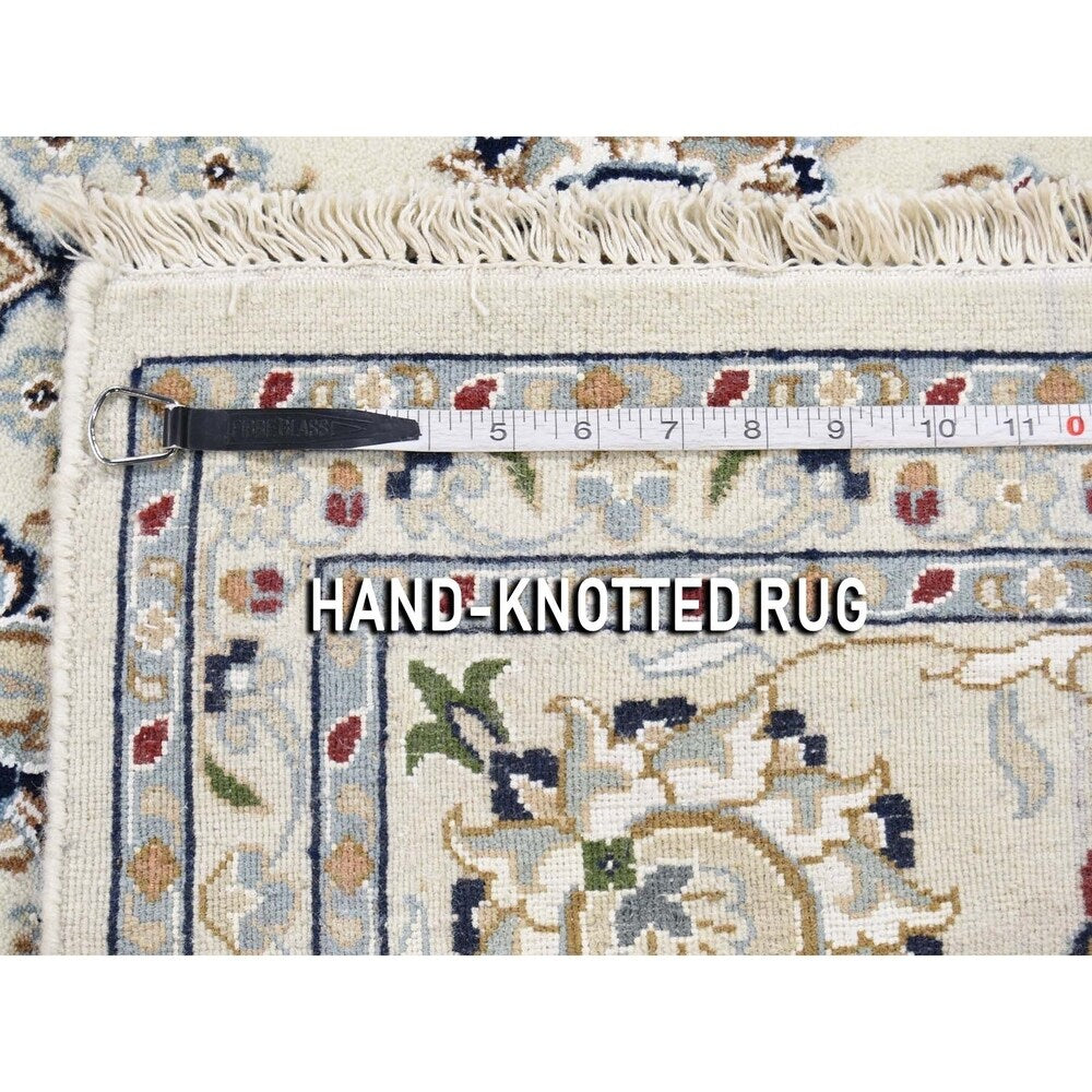 Shahbanu Rugs Wool And Silk 250 KPSI Ivory Nain Hand-Knotted Oriental Rug (7'8" x 10'1") - 7'8" x 10'1"