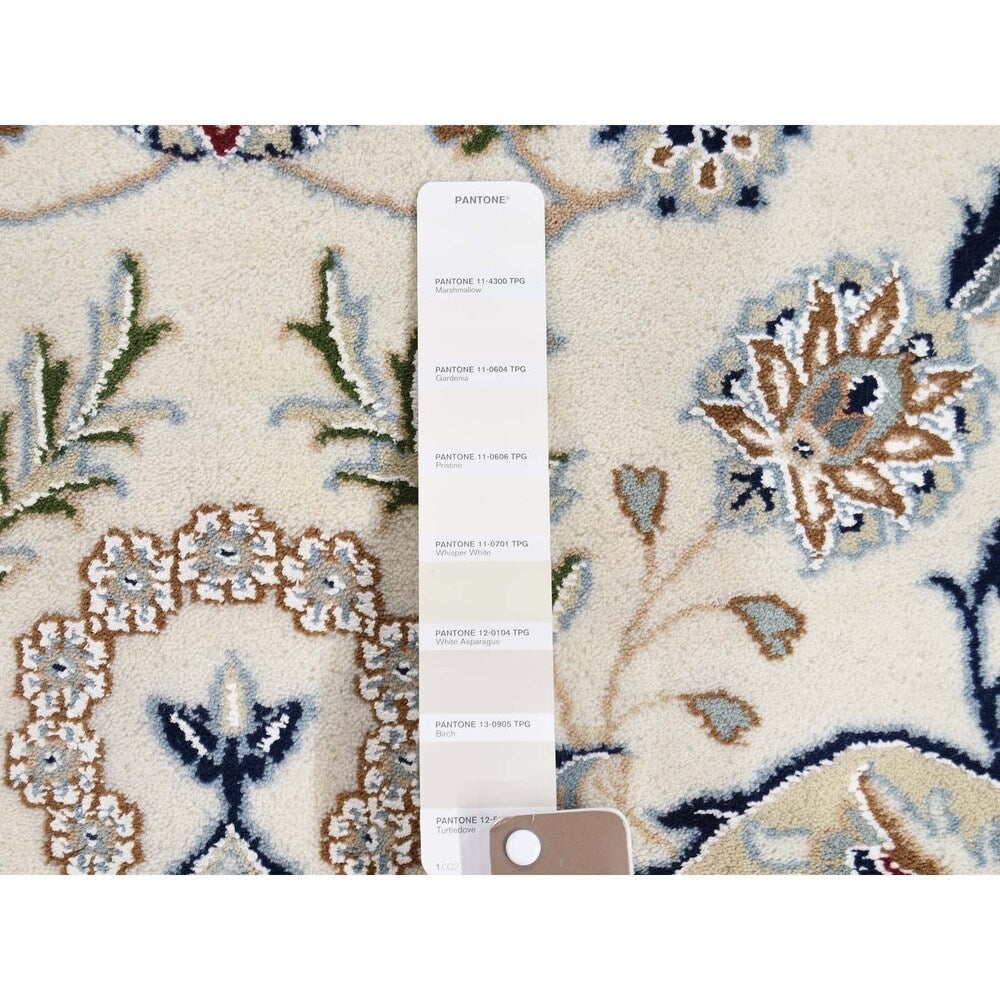 Shahbanu Rugs Wool And Silk 250 KPSI Ivory Nain Hand-Knotted Oriental Rug (7'8" x 10'1") - 7'8" x 10'1"