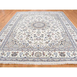 Shahbanu Rugs Wool And Silk 250 KPSI Ivory Nain Hand-Knotted Oriental Rug (7'8" x 10'1") - 7'8" x 10'1"