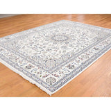 Shahbanu Rugs Wool And Silk 250 KPSI Ivory Nain Hand-Knotted Oriental Rug (7'8" x 10'1") - 7'8" x 10'1"