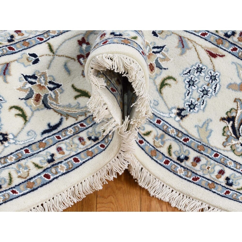 Shahbanu Rugs Wool And Silk 250 KPSI Ivory Nain Hand-Knotted Oriental Rug (7'8" x 10'1") - 7'8" x 10'1"