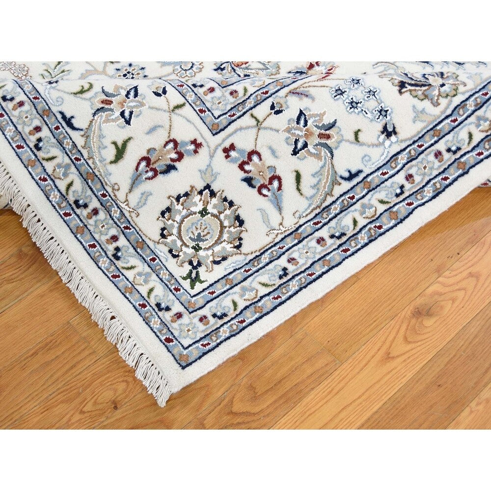 Shahbanu Rugs Wool And Silk 250 KPSI Ivory Nain Hand-Knotted Oriental Rug (7'8" x 10'1") - 7'8" x 10'1"