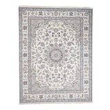 Shahbanu Rugs Wool And Silk 250 KPSI Ivory Nain Hand-Knotted Oriental Rug (7'8" x 10'1") - 7'8" x 10'1"