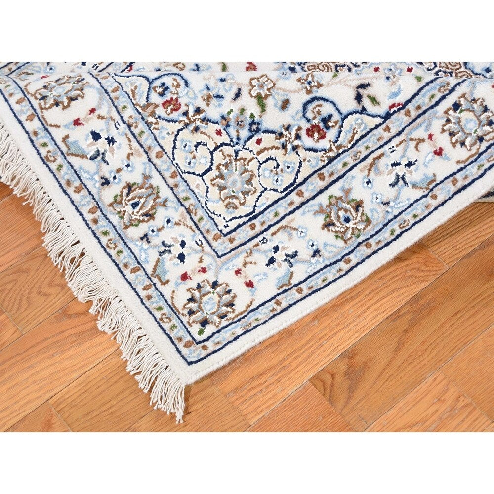 Shahbanu Rugs Wool And Silk 250 KPSI Ivory Nain Hand-Knotted Oriental Runner Rug (2'7" x 12'0") - 2'7" x 12'0"