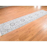 Shahbanu Rugs Wool And Silk 250 KPSI Ivory Nain Hand-Knotted Oriental Runner Rug (2'7" x 12'0") - 2'7" x 12'0"
