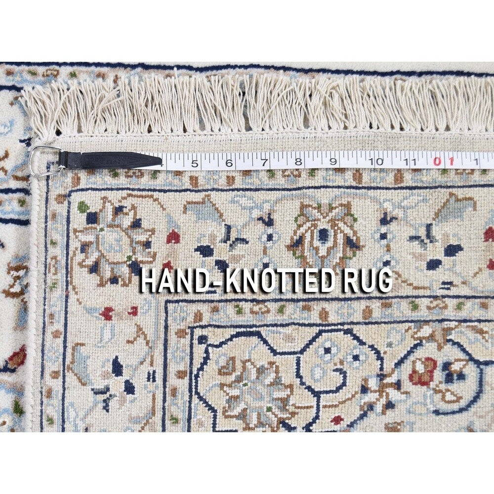 Shahbanu Rugs Wool And Silk 250 KPSI Ivory Nain Hand-Knotted Oriental Runner Rug (2'7" x 12'0") - 2'7" x 12'0"