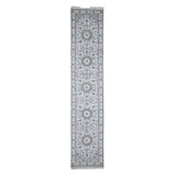 Shahbanu Rugs Wool And Silk 250 KPSI Ivory Nain Hand-Knotted Oriental Runner Rug (2'7" x 12'0") - 2'7" x 12'0"