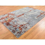 Shahbanu Rugs Wool And Silk Abstract With Fire Mosaic Design Hand-Knotted Rug (6'1" x 8'9") - 6'1" x 8'9"