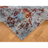 Shahbanu Rugs Wool And Silk Abstract With Fire Mosaic Design Hand-Knotted Rug (6'1" x 8'9") - 6'1" x 8'9"