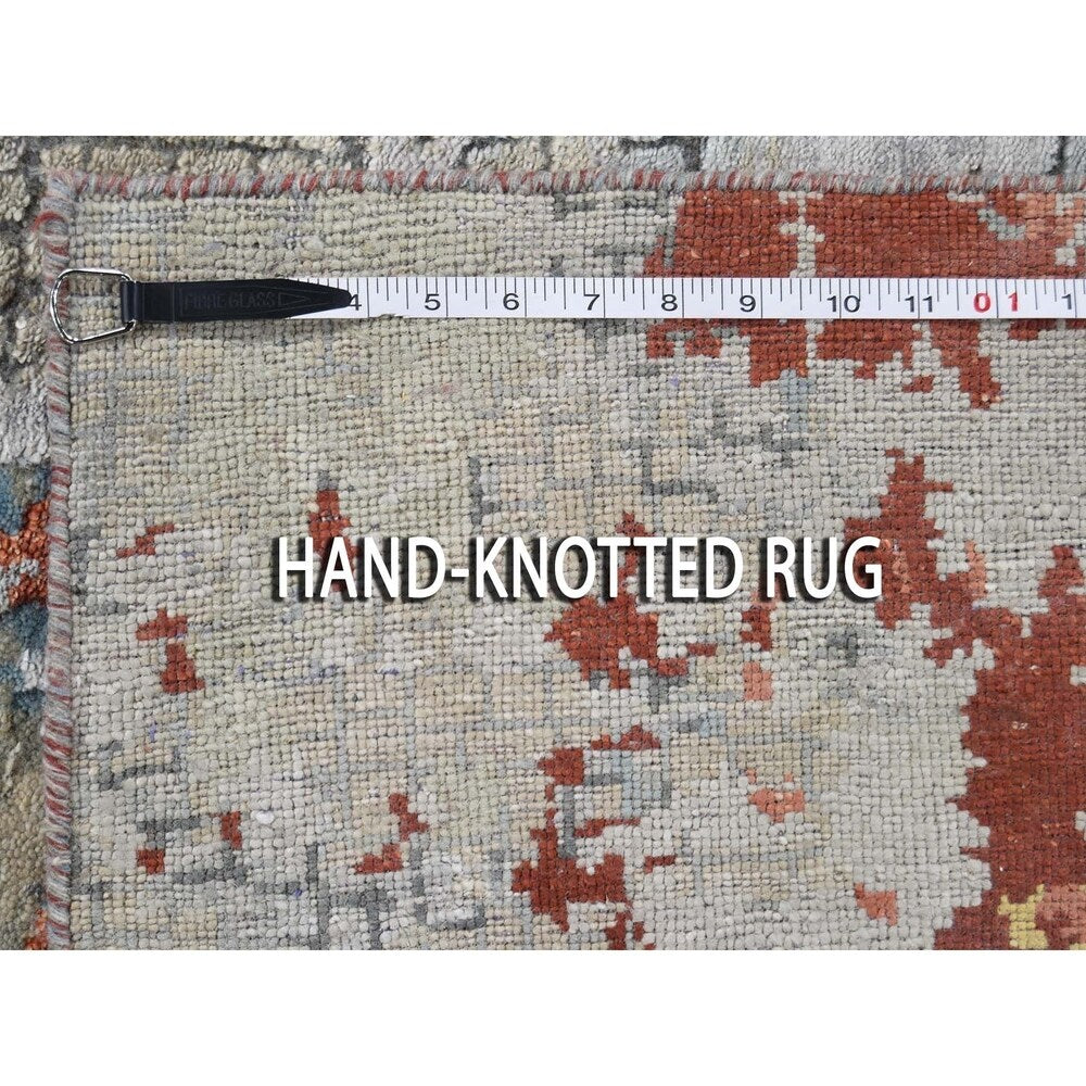 Shahbanu Rugs Wool And Silk Abstract With Fire Mosaic Design Hand-Knotted Rug (6'1" x 8'9") - 6'1" x 8'9"