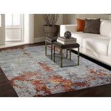 Shahbanu Rugs Wool And Silk Abstract With Fire Mosaic Design Hand-Knotted Rug (6'1" x 8'9") - 6'1" x 8'9"