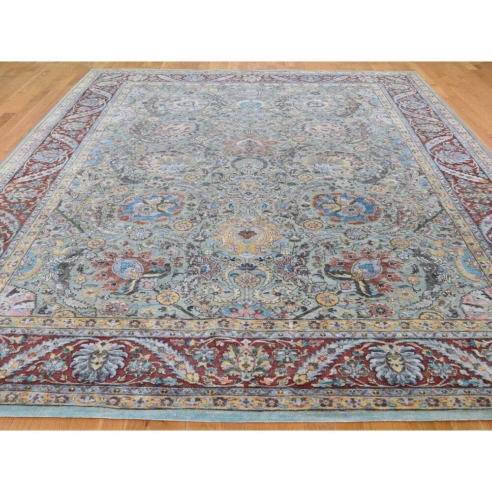Shahbanu Rugs Wool And Silk Hi-Low Pile Textured Tabriz Design Hand-Knotted Rug (9'0" x 12'0") - 9'0" x 12'0"