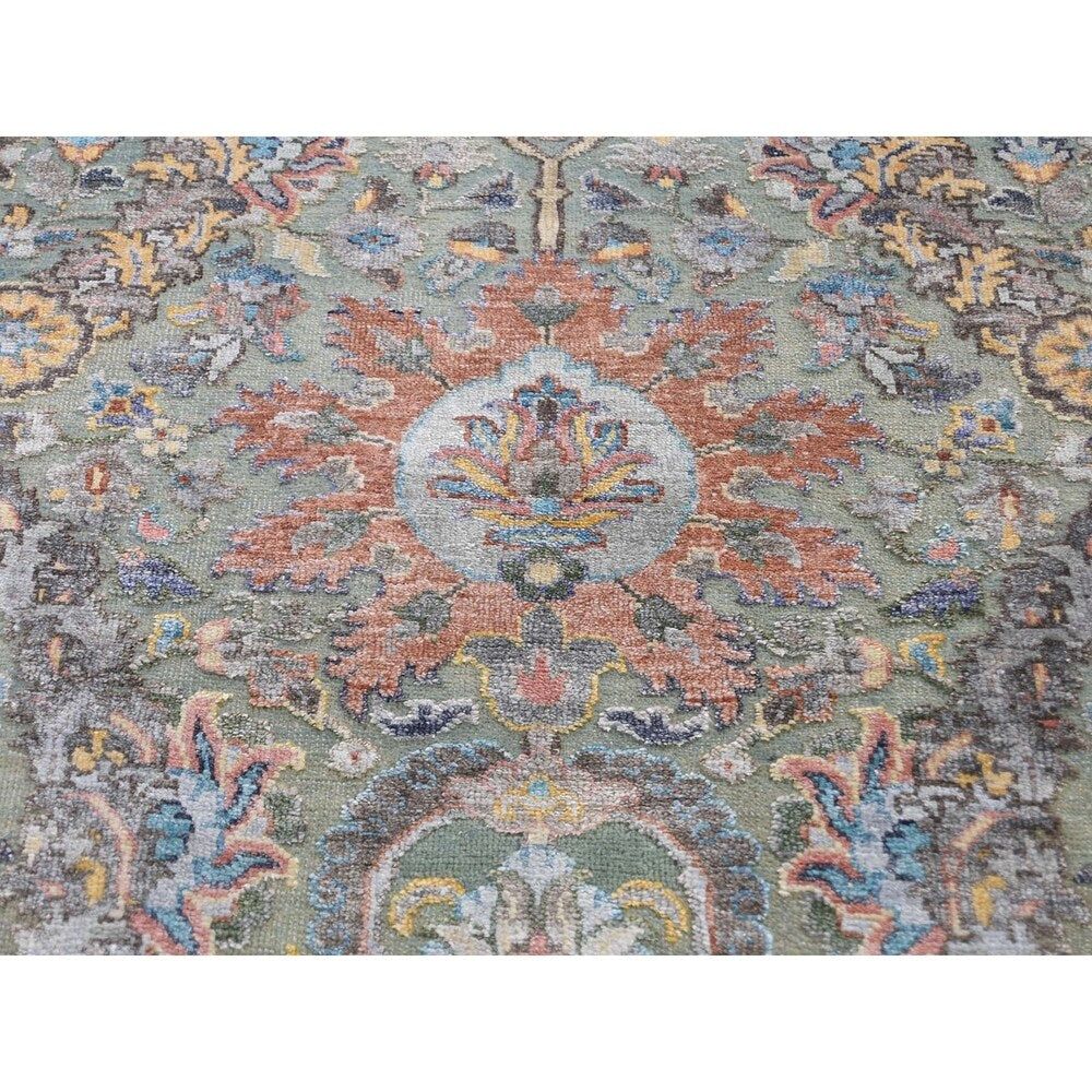 Shahbanu Rugs Wool And Silk Hi-Low Pile Textured Tabriz Design Hand-Knotted Rug (9'0" x 12'0") - 9'0" x 12'0"