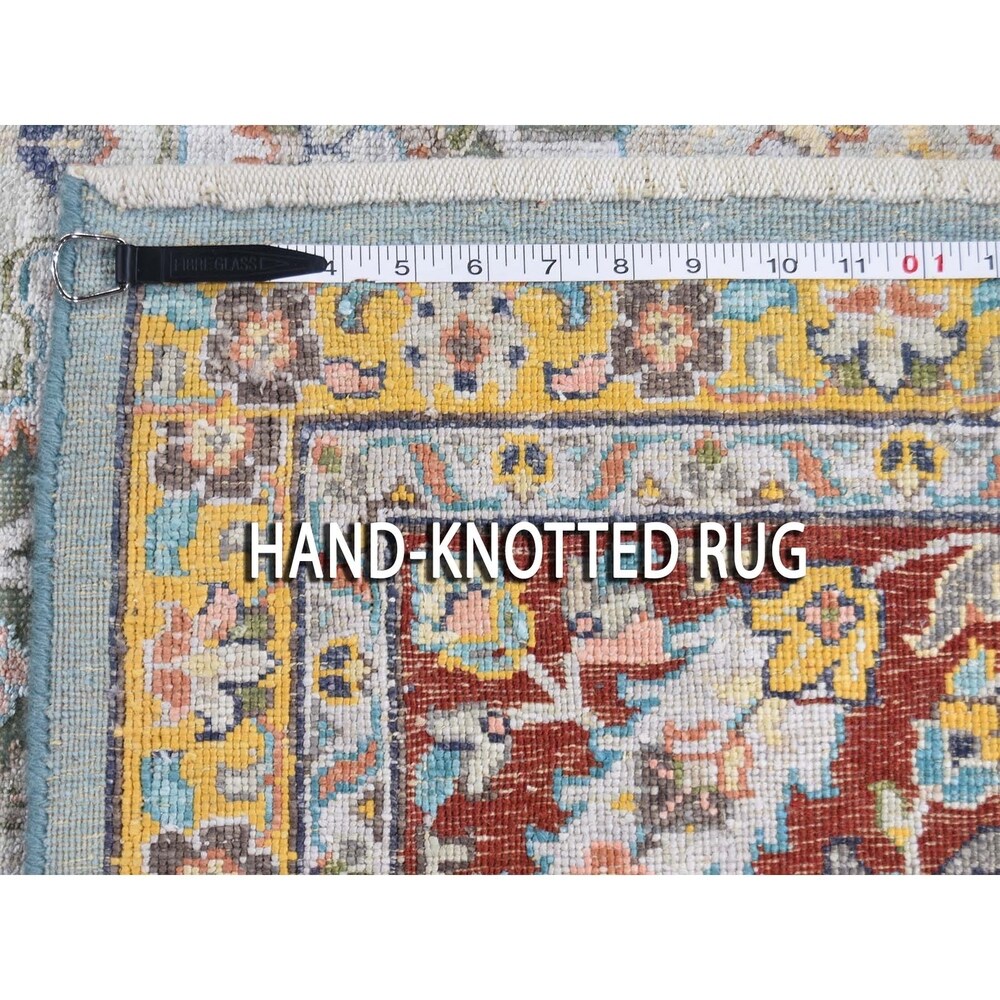 Shahbanu Rugs Wool And Silk Hi-Low Pile Textured Tabriz Design Hand-Knotted Rug (9'0" x 12'0") - 9'0" x 12'0"