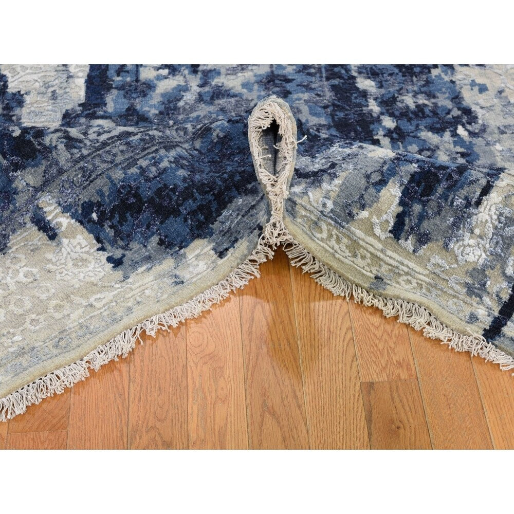Shahbanu Rugs Wool And Silk Shibori Design Tone On Tone Hand Knotted Oriental Rug (6'0" x 8'10") - 6'0" x 8'10"
