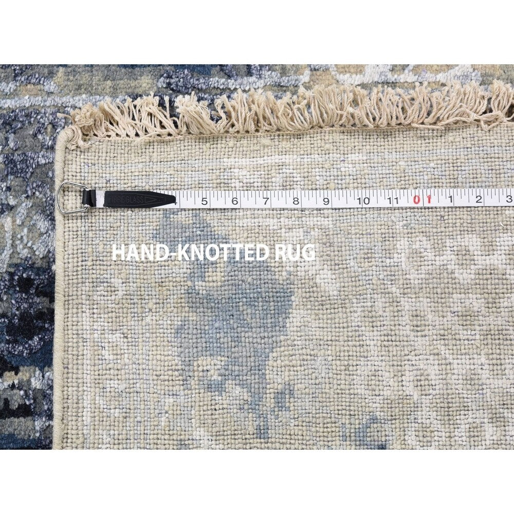 Shahbanu Rugs Wool And Silk Shibori Design Tone On Tone Hand Knotted Oriental Rug (6'0" x 8'10") - 6'0" x 8'10"