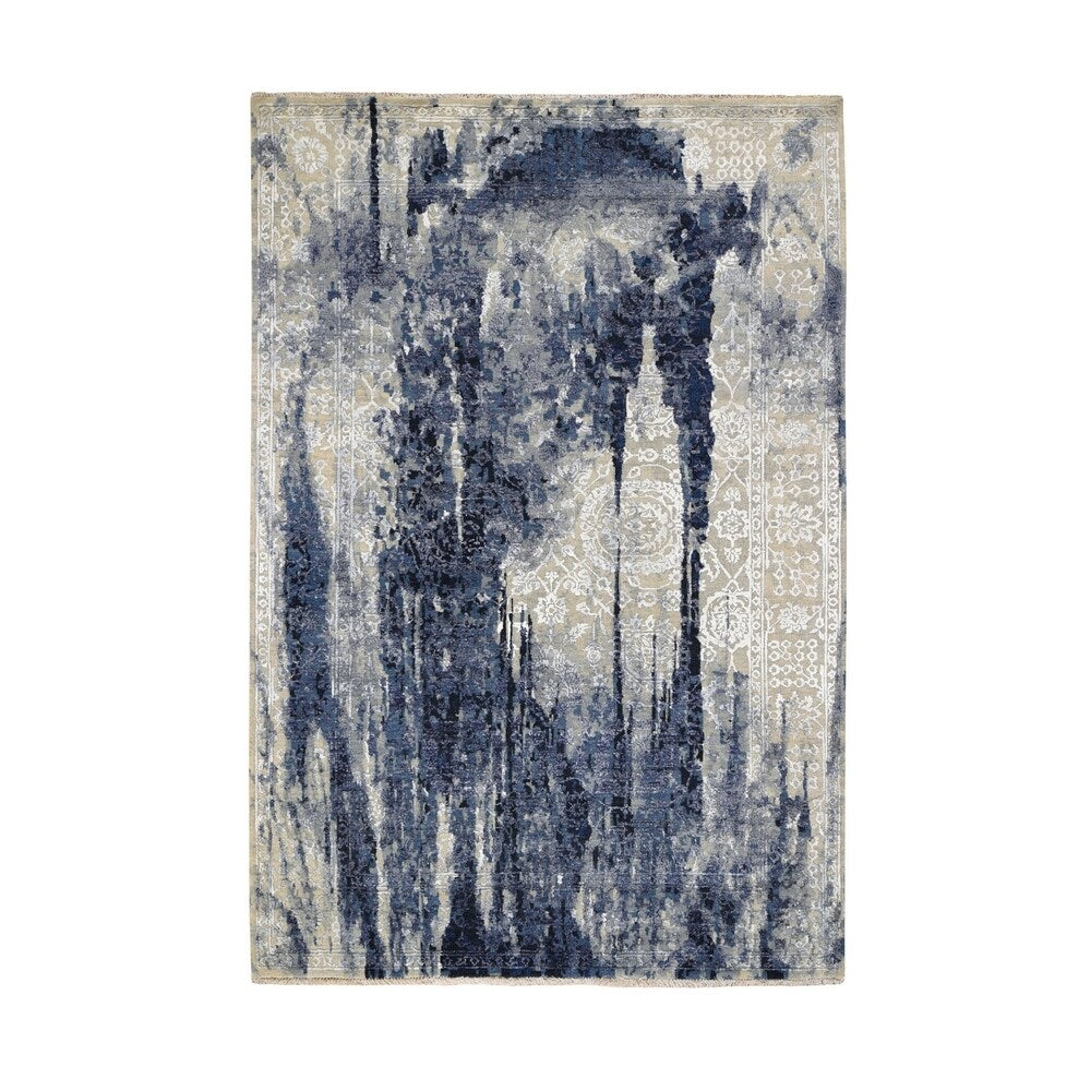 Shahbanu Rugs Wool And Silk Shibori Design Tone On Tone Hand Knotted Oriental Rug (6'0" x 8'10") - 6'0" x 8'10"