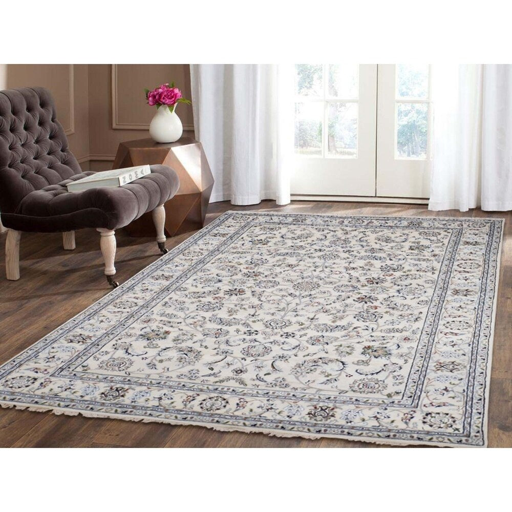 Shahbanu Rugs Wool and Silk 300 Kpsi Ivory Nain Hand-Knotted Oriental Rug - 6'0" x 9'4"