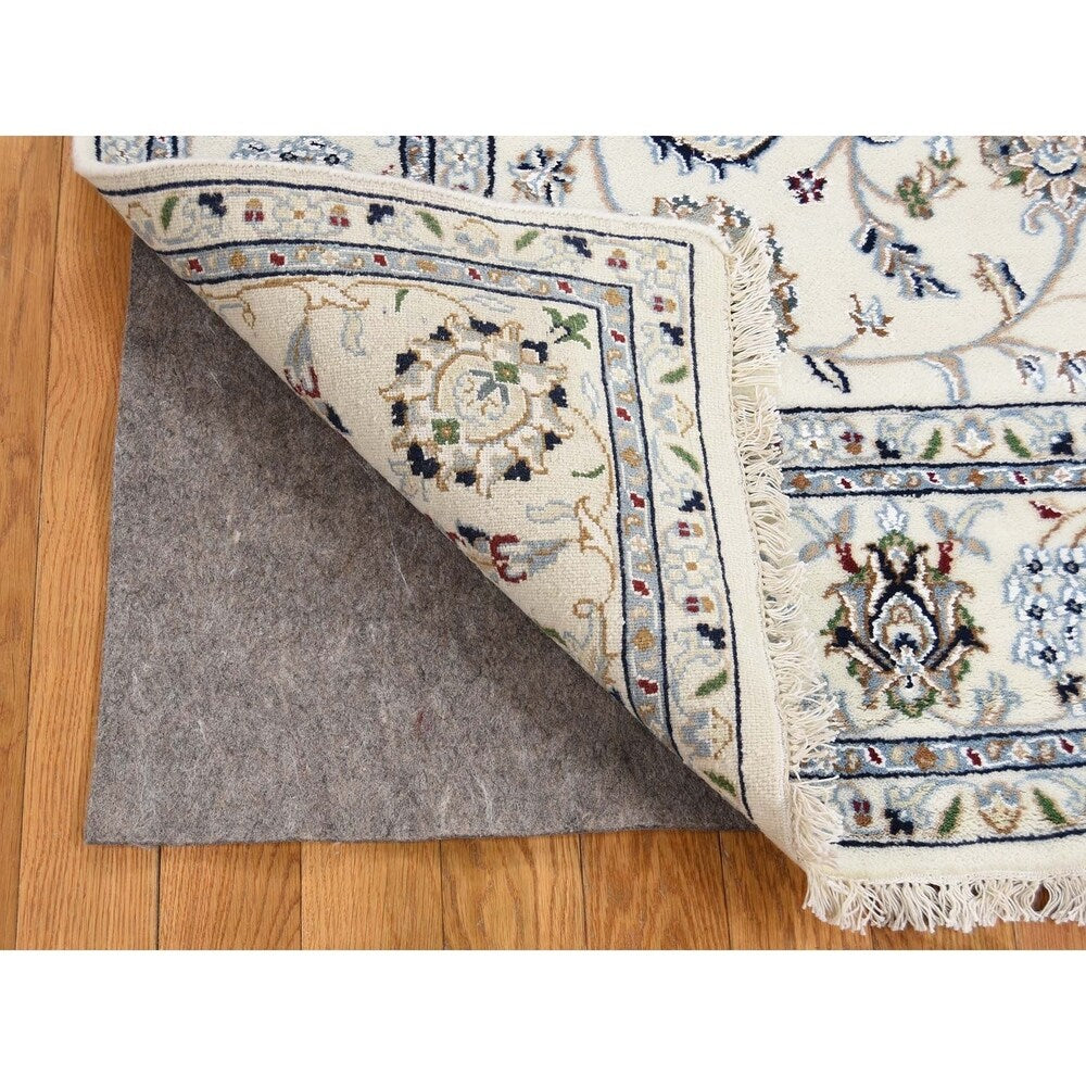 Shahbanu Rugs Wool and Silk 300 Kpsi Ivory Nain Hand-Knotted Oriental Rug - 6'0" x 9'4"